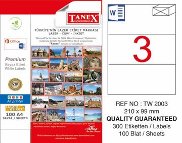 Tanex Laser Etiket Tw-2003 210 x 99 mm resmi